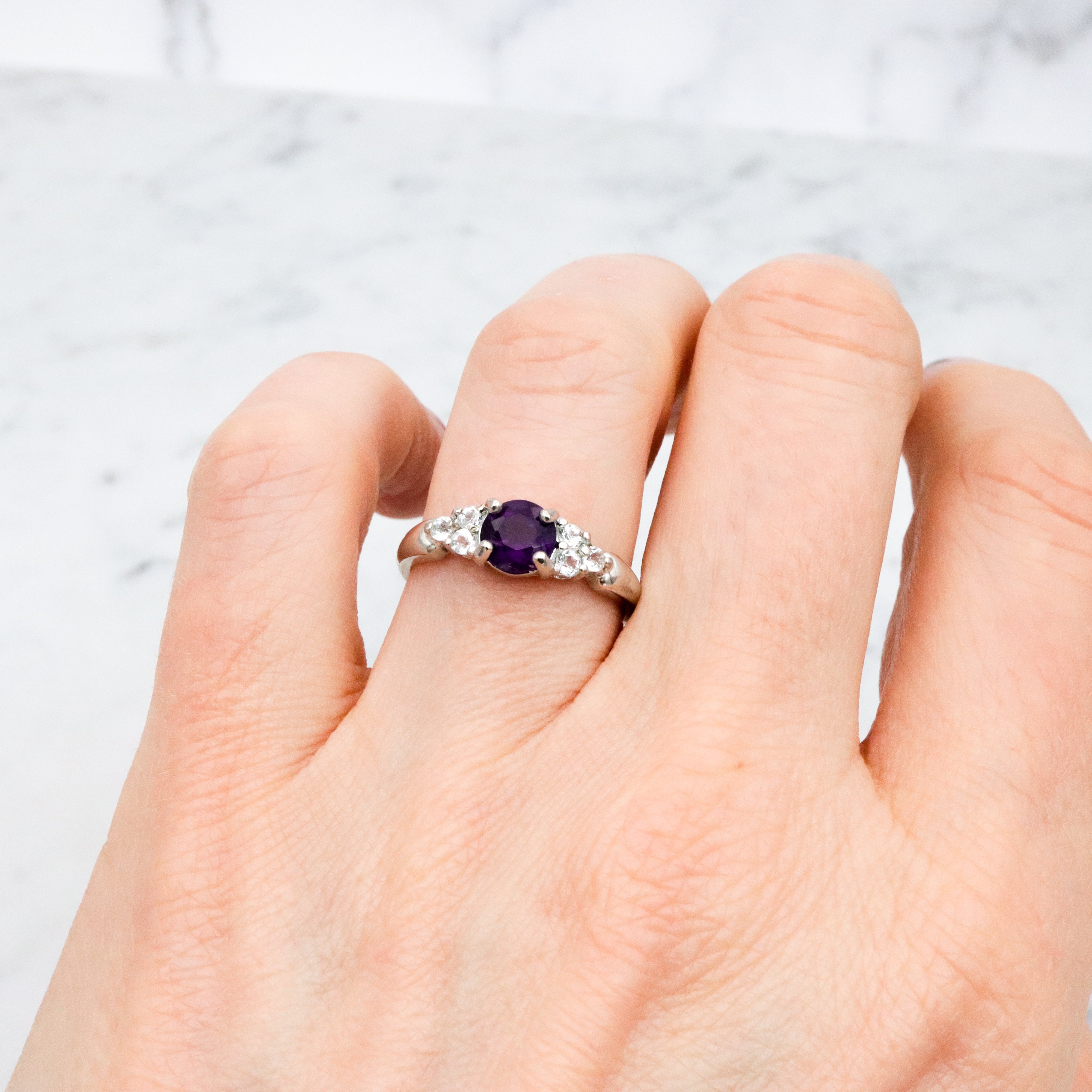 Vintage sterling amethyst & quartz cocktail ring, size 7